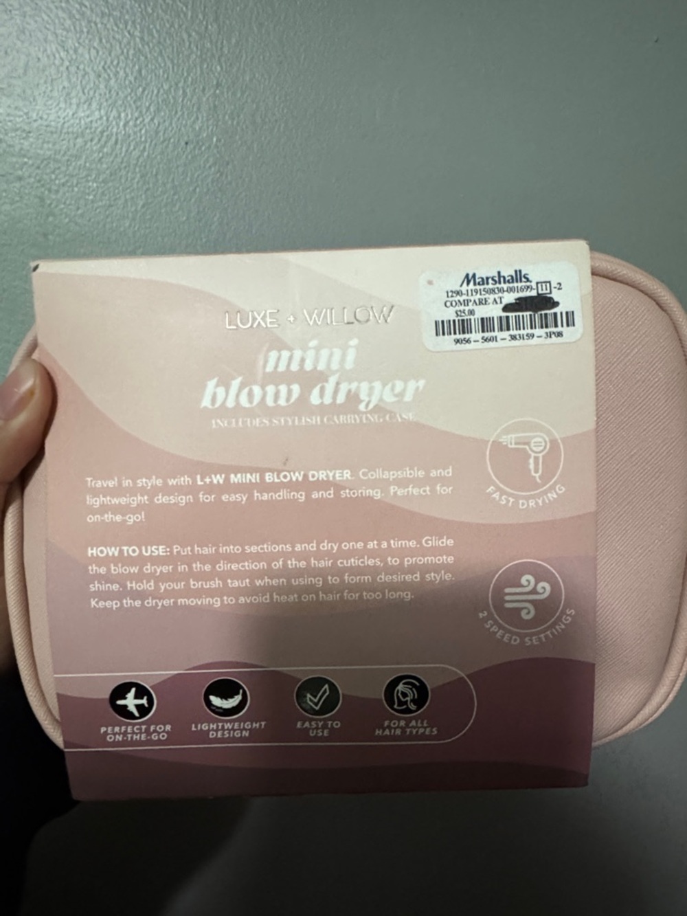 Luxe + Willow Mini Blow Dryer Travel Size w/ Case Lightweight Hair Dryer NEW - Picture 3 of 3